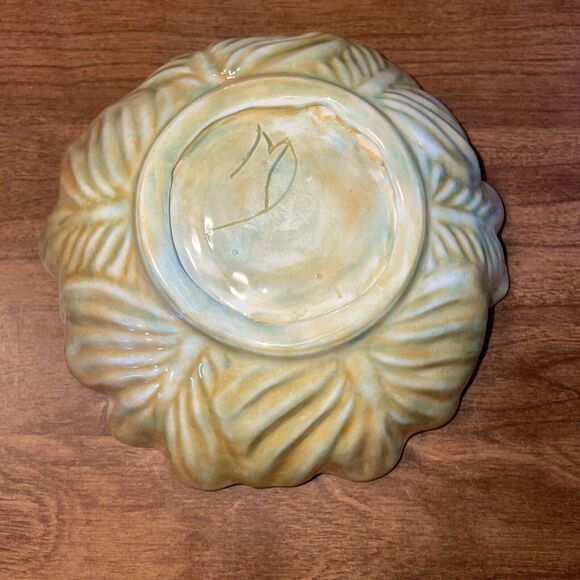 Vtg Light Green 2.5 X 6 Inch Ceramic Cabbage Dip/Condiment Bowl Signed - Picture 3 of 11